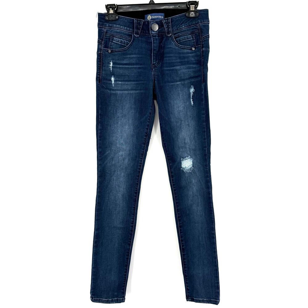 Democracy Size 2 'Ab'solution Skinny Blue Jeans Denim Pants Slight‎ Distressing